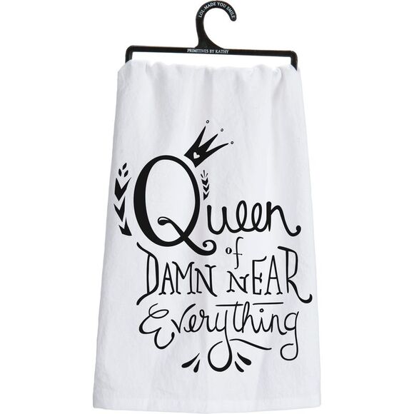 Queen of Damn Near Everything Funny Cotton Kitchen Dish Towel - Picture 1 of 5